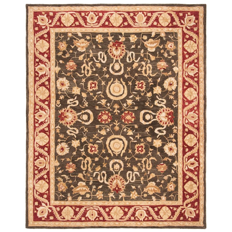 SAFAVIEH Handmade Anatolia Bibi Traditional Oriental Hand-spun Wool Rug - 9'6" x 13'6" - Charcoal/Red