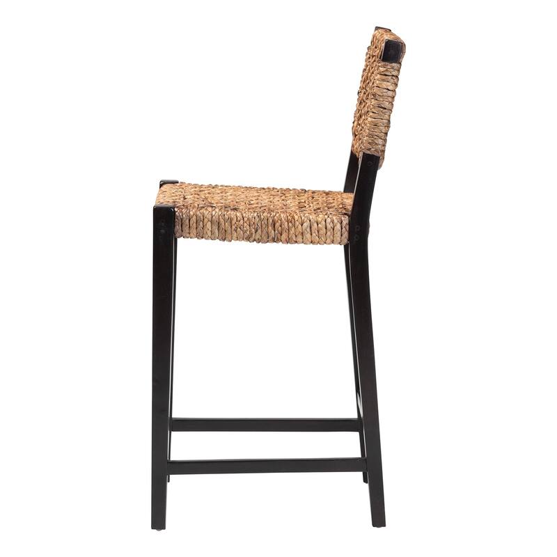 Alise Handwoven Seagrass Bar Stool with Mahogany Wood Frame - Bar-Height Chair for Kitchen or Home Bar, Earthy Brown