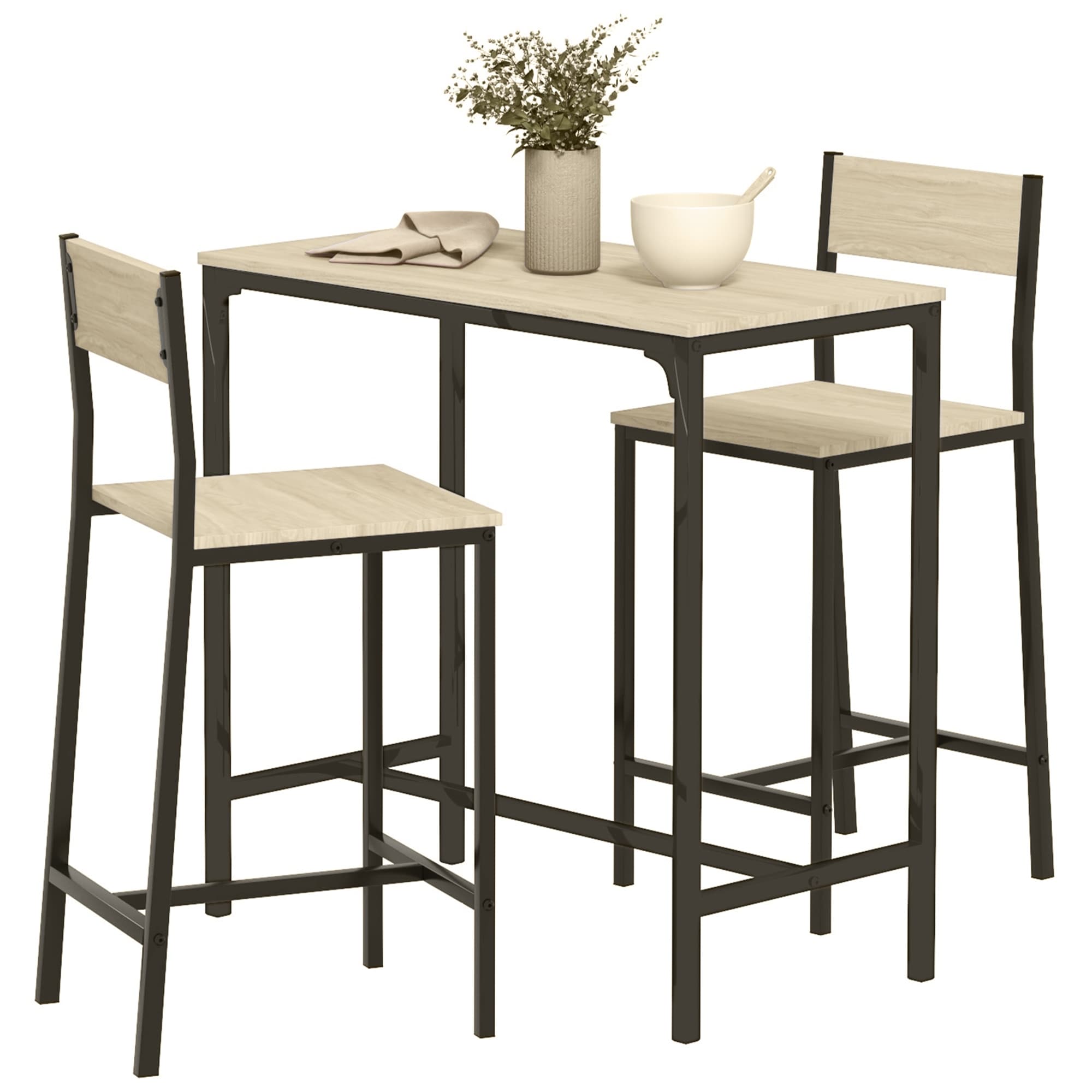 Modern 3-Piece Dining Set with Rectangular Counter Height Table & 2 Open Back Chairs