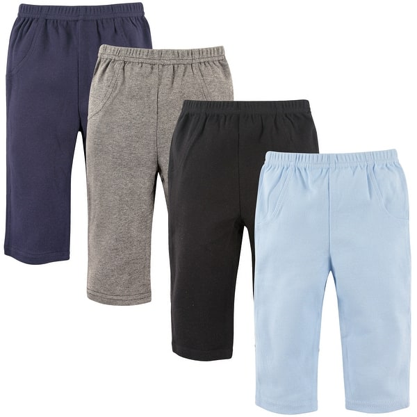 slide 1 of 1, Luvable Friends Baby Boy Cotton Pants 4pk, Boy Solid 0-3 Months - Boy Solid