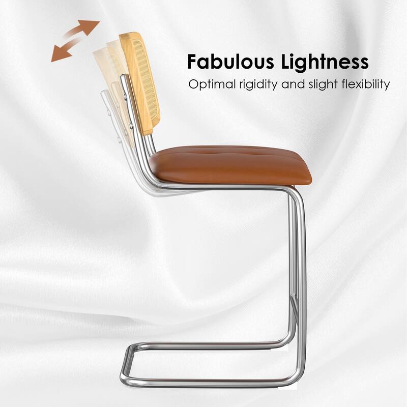 Counter Height Bar Stools Set of 2, Upholstered PU Leather Barstools with Rattan Back, 24 inch Stools Armless Bar Chairs