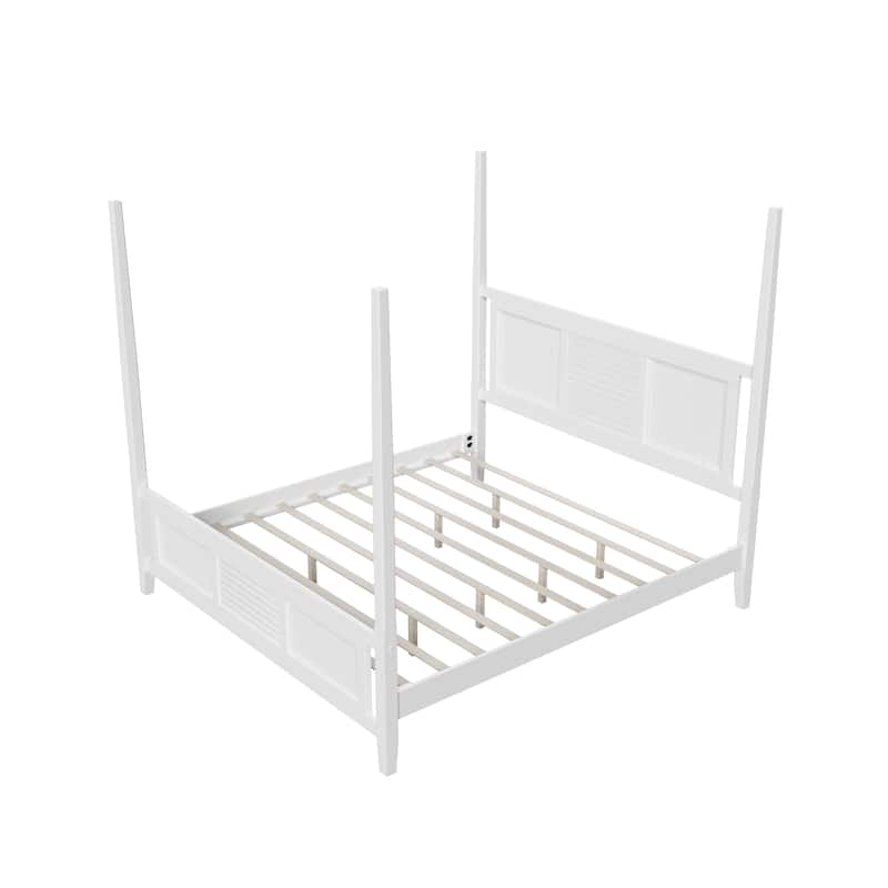 Wood Four Poster Bed Traditional Canopy Bed wHorizontal Grille Design