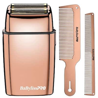 BaByliss Pro FOILFX02 Cordless Rose Gold Double Foil Shaver FXFS2RG + RoseFX Metal Comb Set 9" Clipper Comb & 7.5" Cutting Comb
