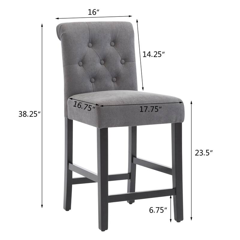 24 Inches Fabric Upholstered Counter Height Bar Stools with Button Tufted Back Set of 2