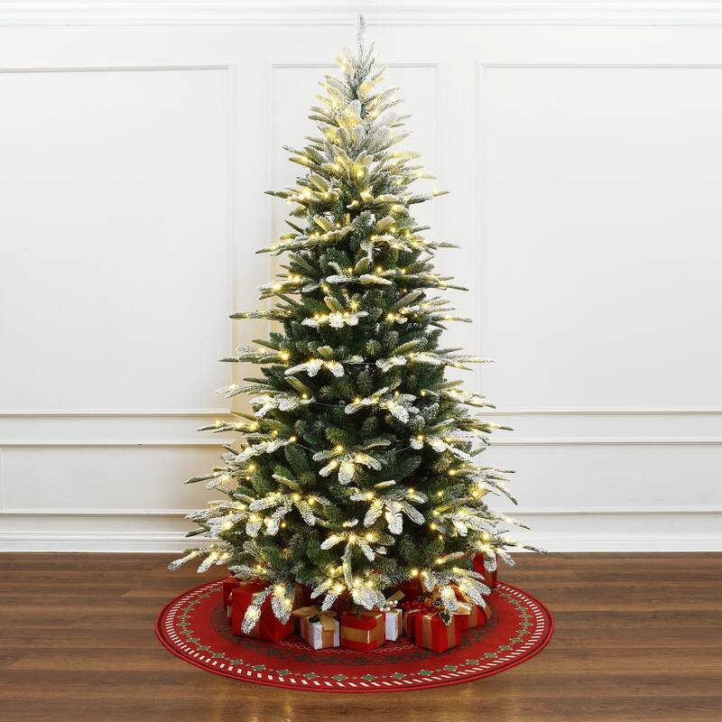 7Ft Pre-Lit Hinged Flocked Fraser Fir Slim Artificial Christmas Tree - 84" H x 52" Diameter