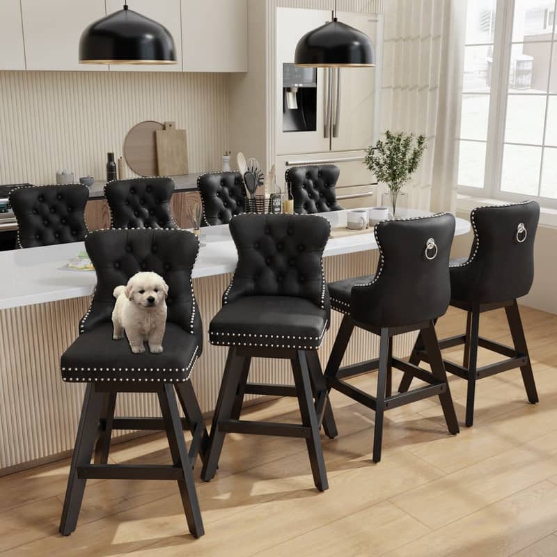 Swivel Velvet Leisure Style Bar stools Set of 8 - Black Velvet Set Of 8