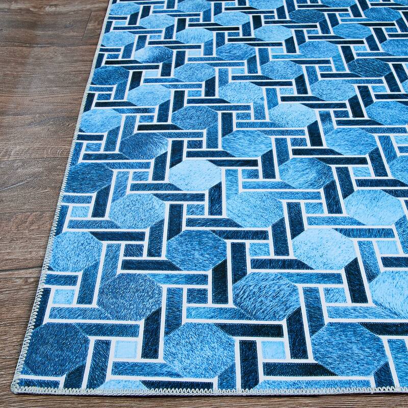 Steppe Geometric Space Blue Area Rug