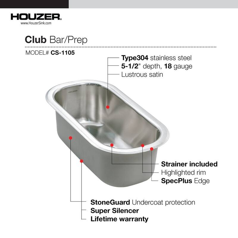Houzer CS-1105-C Club 9-5/16" Undermount Single Basin Stainless Steel