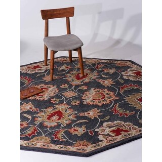 Hand Tufted Wool Octagon Area Rug Oriental Charcoal K00659 - 8'x8 ...