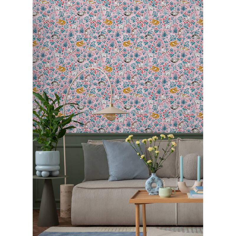 Must Love Cats Pink Peel and Stick Wallpaper