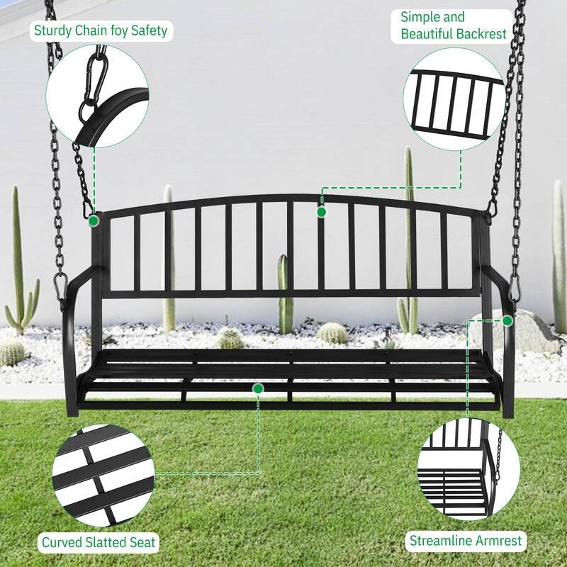 46.8 in 2-person Iron Porch Swing Outdoor Hanging Bench