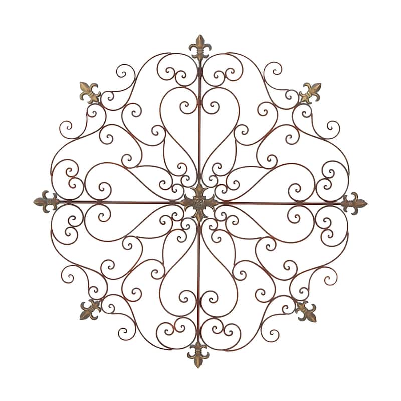 Brown Metal Scrolled Medallion Fleur De Lis Home Wall Decor