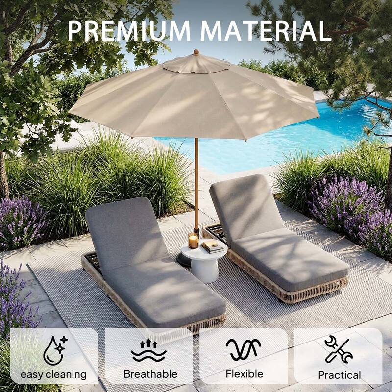 2-Piece Outdoor Chaise Lounge Chair with Adjustable Backrest Patio Pool Lounger