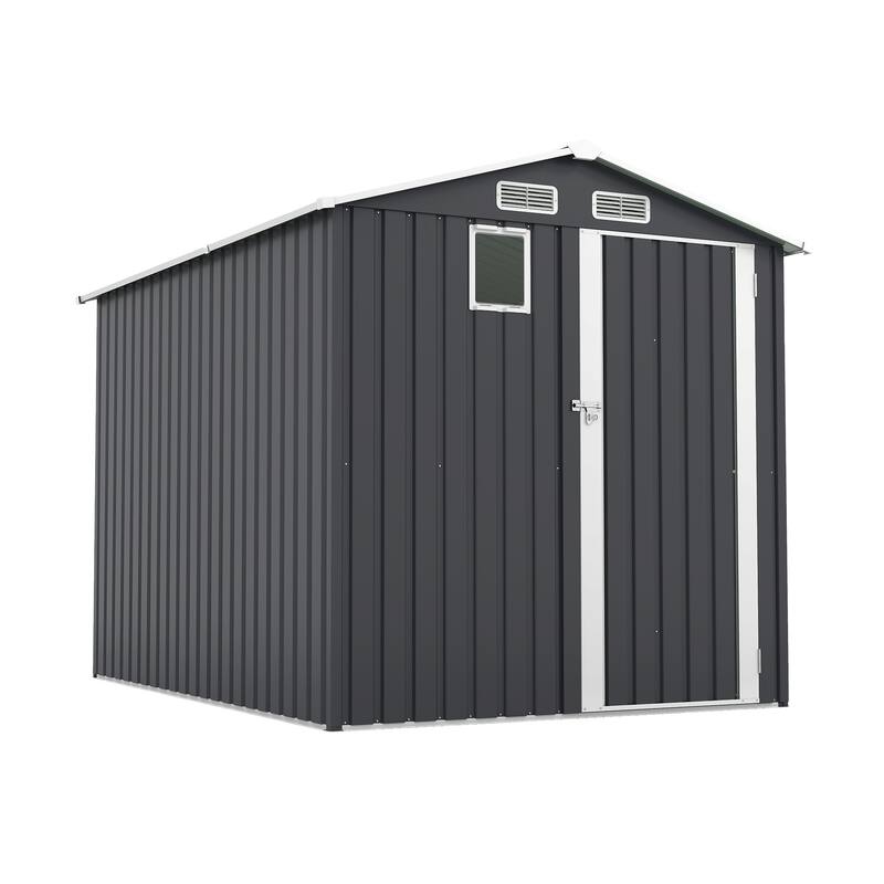 6x8FT Dark Grey Outdoor Steel Storage Shed with Lockable Doors