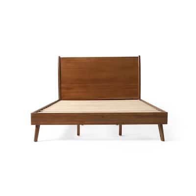Roomfitters Solid Wood Platform Bed Frame with Headboard, California King Size, Brown