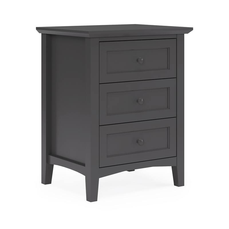 Fritz 30 Inch Bedside Nightstand, 3 Drawer, Round Handles, Black Solid Wood
