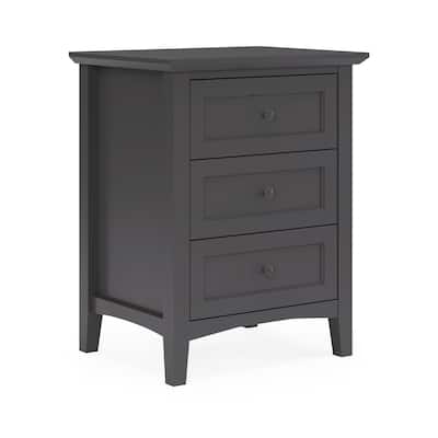 Fritz 30 Inch Bedside Nightstand, 3 Drawer, Round Handles, Black Solid Wood