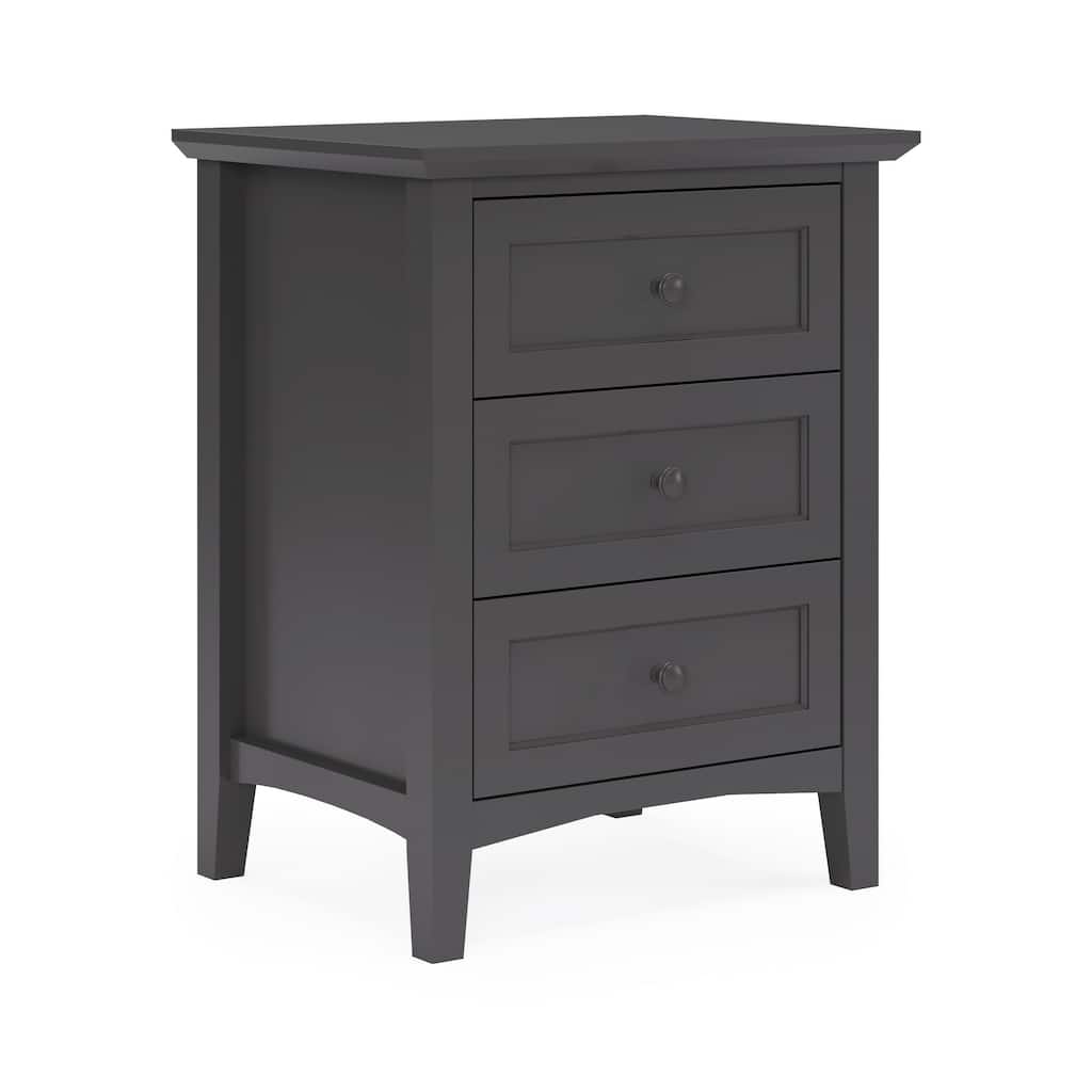 Fritz 30 Inch Bedside Nightstand, 3 Drawer, Round Handles, Black Solid Wood