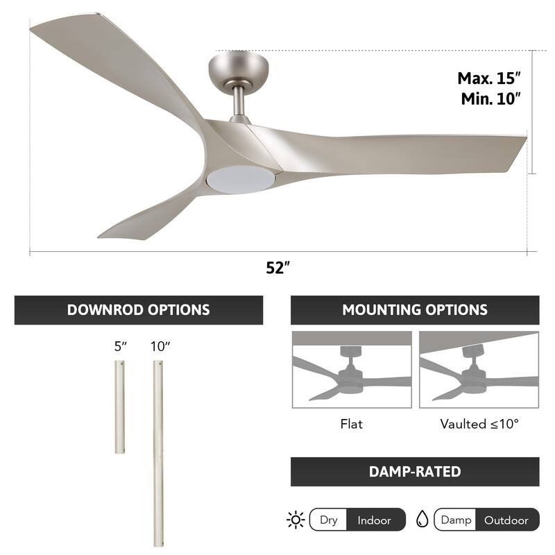 CO-Z 52" Modern Ceiling Fan with Dimmable LED Light and Remote