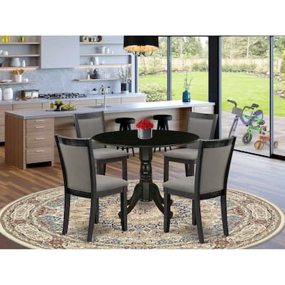 HomeStock 5-Piece Natural Oak Finish Solid Wood Top Dining table with 4 Chairs with Drop Leaf Lattice Back