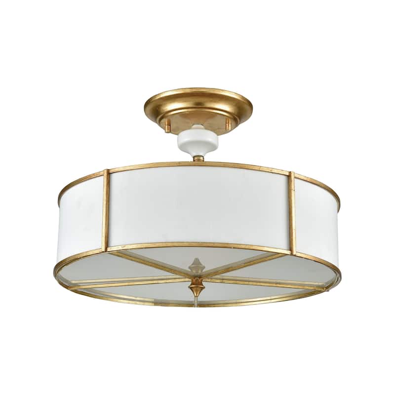 Elk Home Ceramique Antique Gold With White Shade 3 Light Semi Flush
