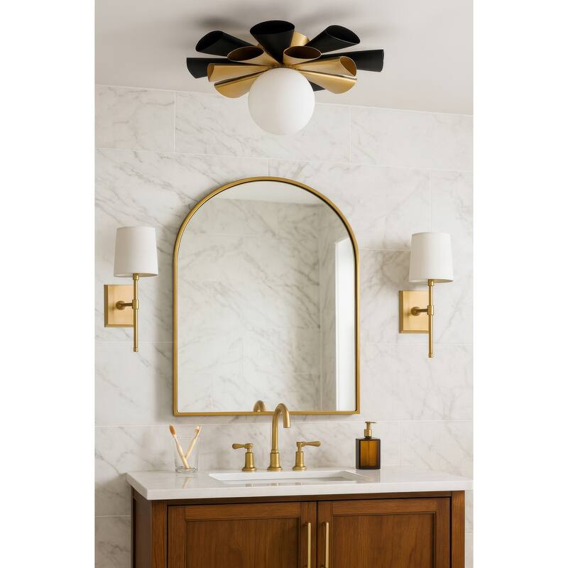 Varaluz Daphne 1-Light Convertible Flush Mount/Sconce - Matte Black/French Gold