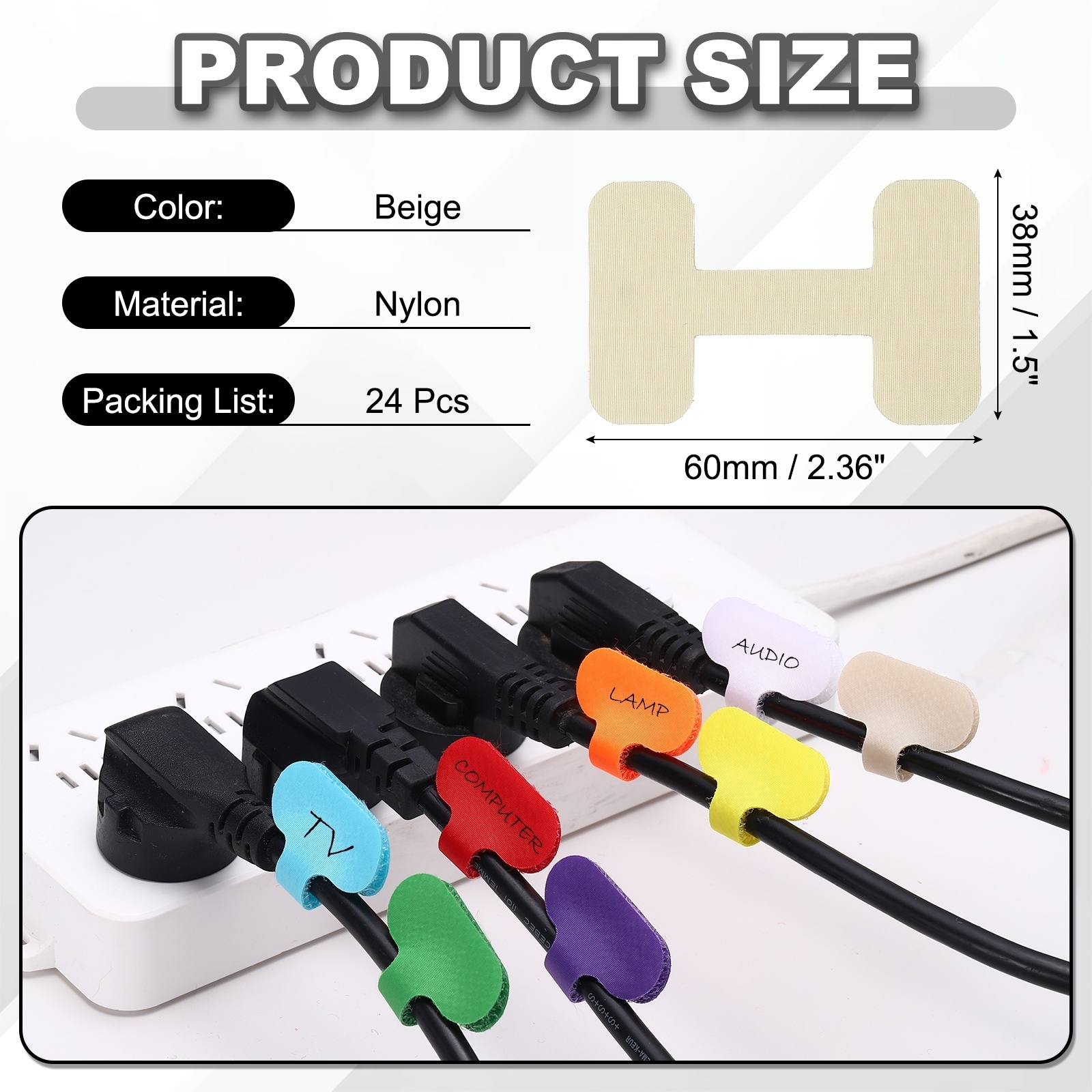 Cable Labels Tags, Write on Wire Tags Cord Labels Hook Loop Rectangle Cable Ties for Organize Wire Classify