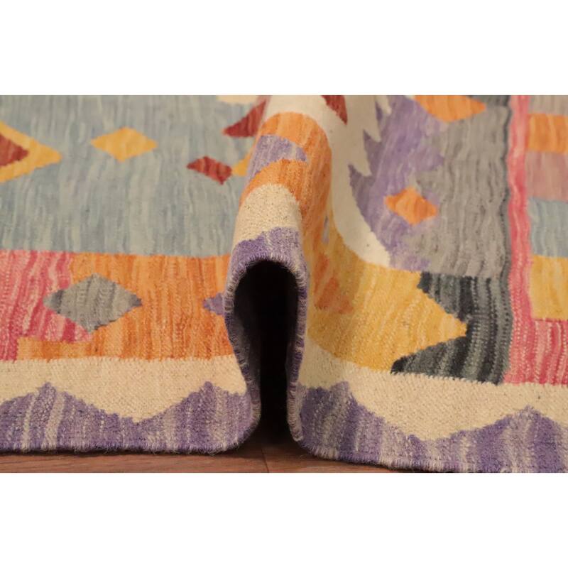 Hand Woven Oriental 100% Wool Carpet Southwestern Tribal Multi-Colored Kilim Area Rug - 7' 9'' X 4' 8''