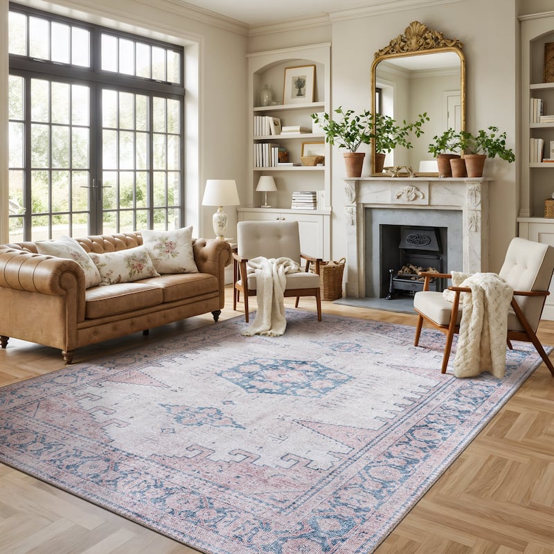 World Rug Gallery Vintage Bohemian Machine Washable Non Slip Area Rug