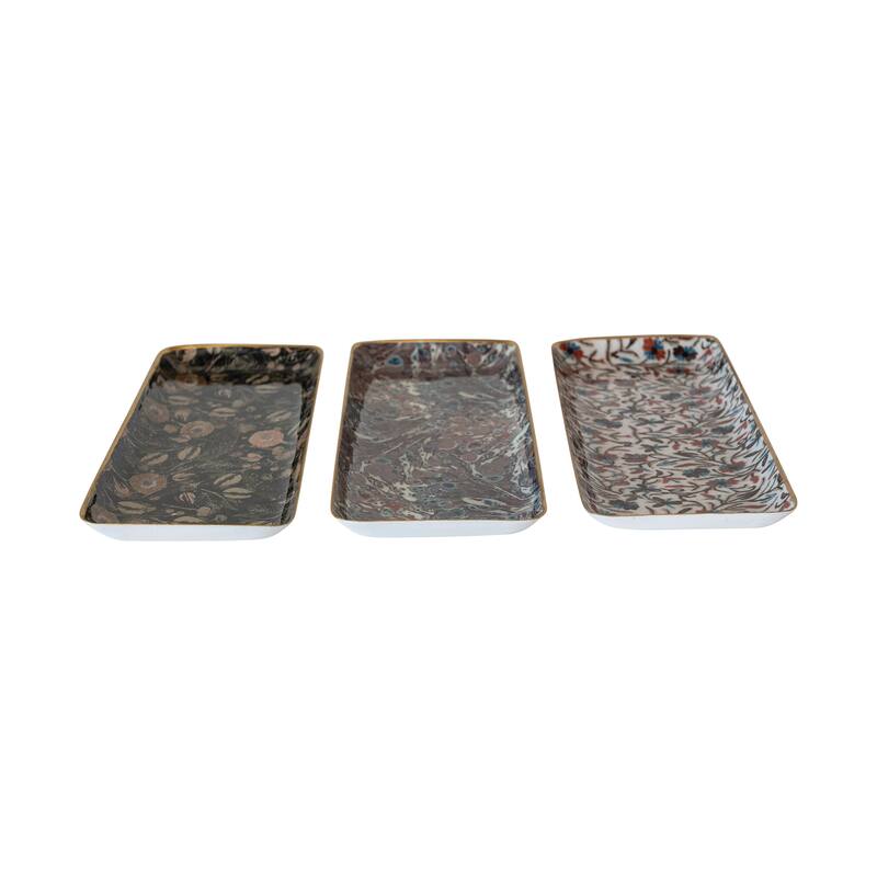 Metal Tray Set with Abstract Pattern - 13.0"L x 4.5"W x 0.5"H