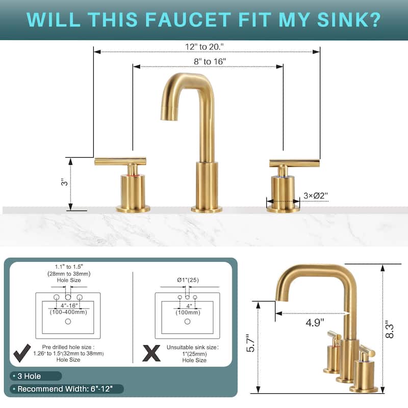 WOWOW 8-inch Dual Handle Widespread Bathroom Faucet