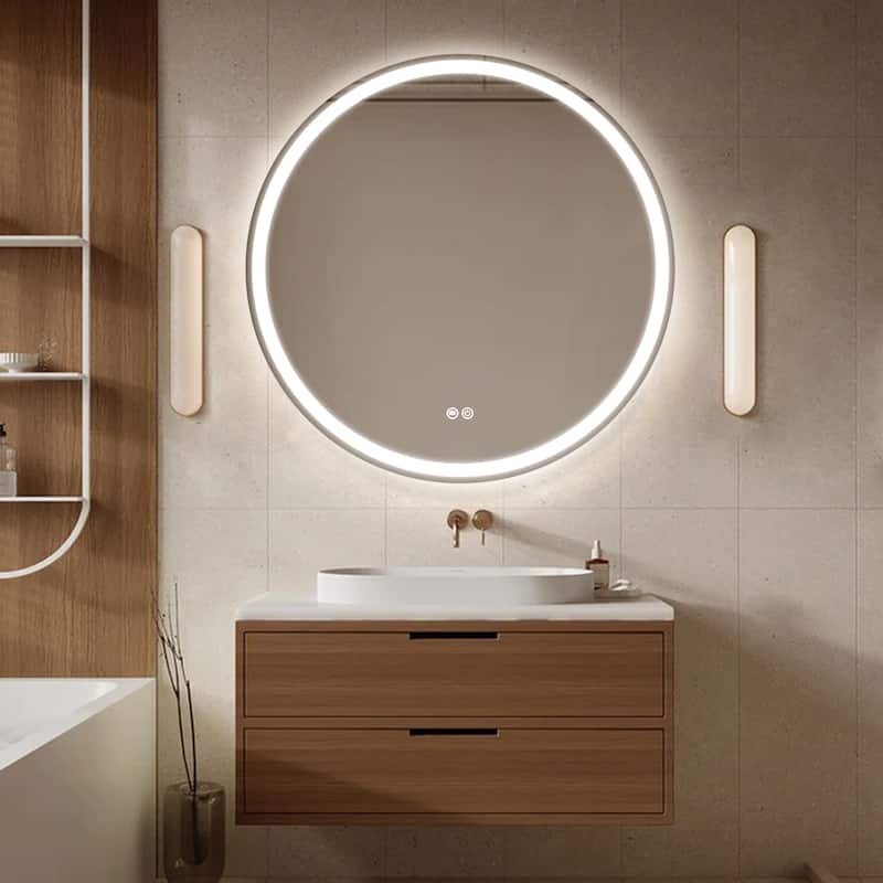 Circular LED Anti-Fog Mirror for Bathroom, Three-Color Lighting Adjustable - 36x36