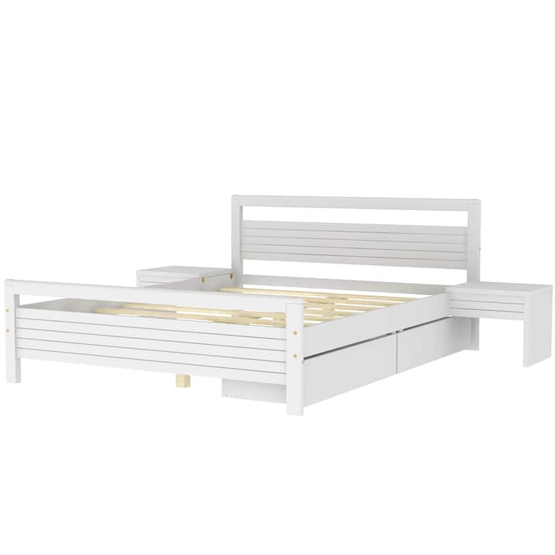 Wooden Platform Bed with Two Storage Drawers