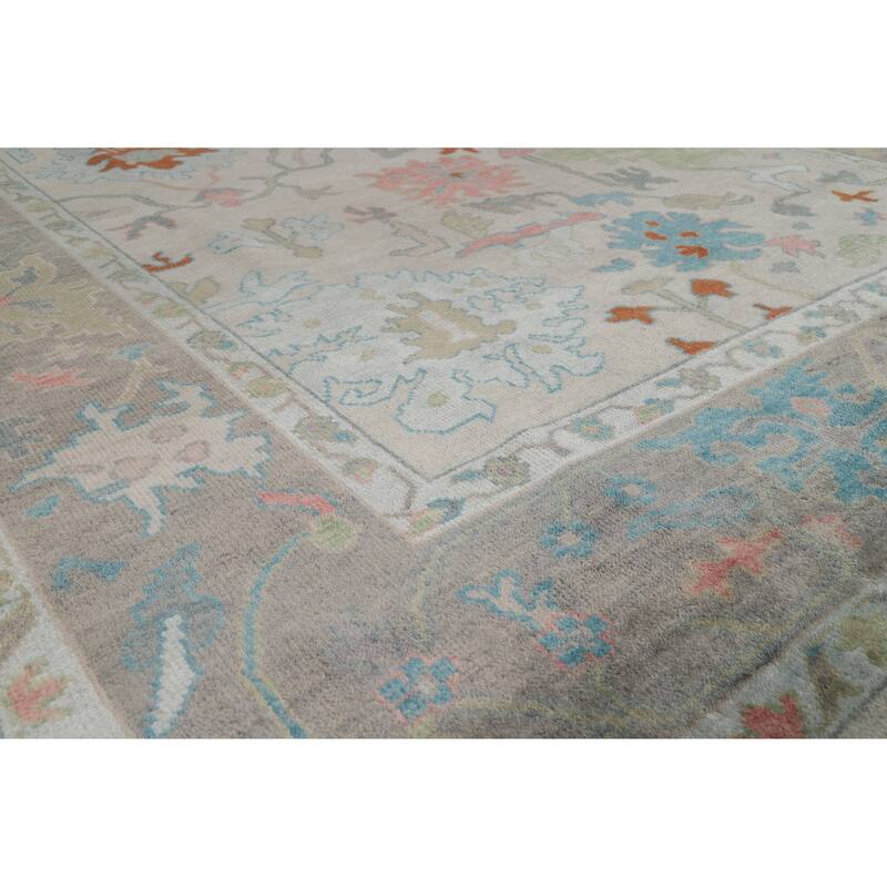 All-Over Grays Oushak Indian Area Rug Hand-Knotted Wool Carpet - 7'11" x 9'11"
