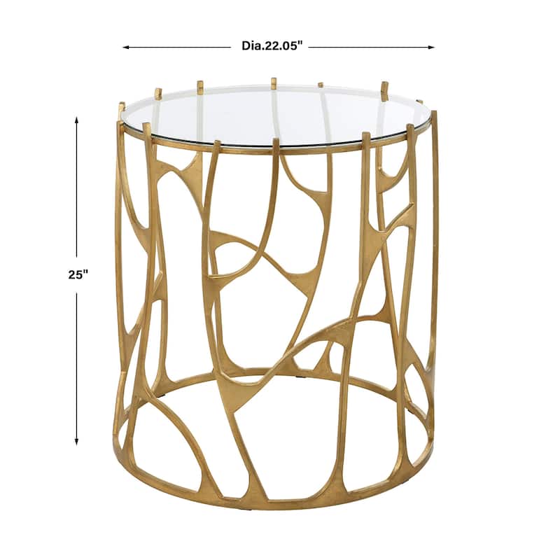 Round Glass Top Side Table - 25" - Gold and Clear