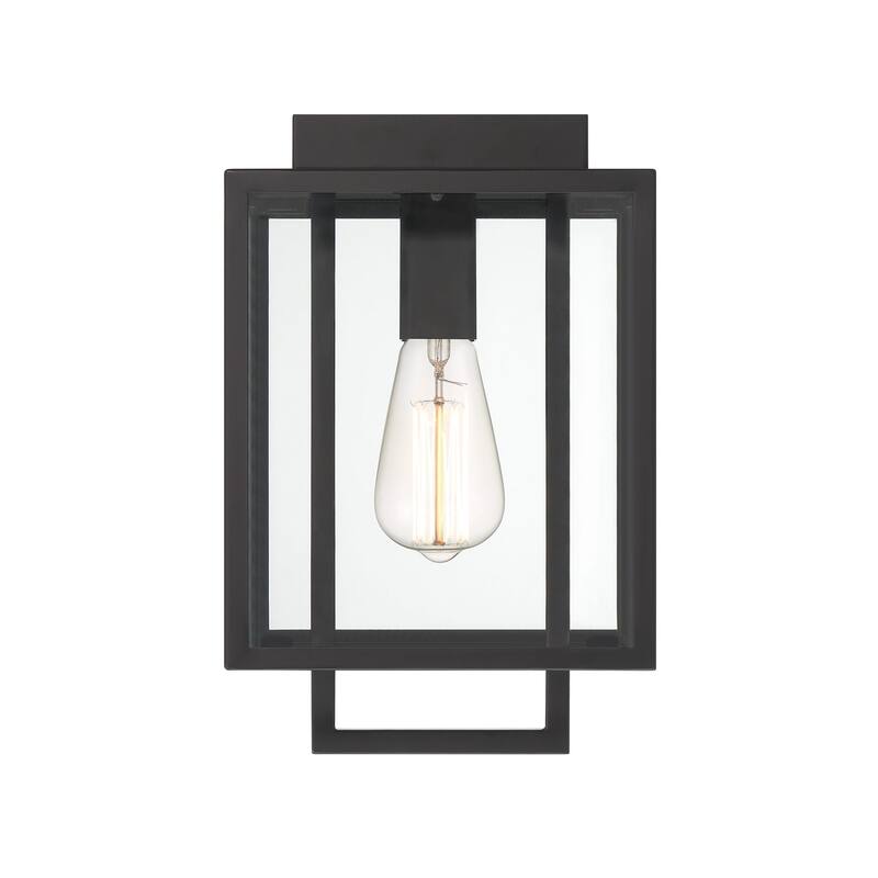 Preston 8 in. 1-Light Matte Black Modern Outdoor Flush Mount with Clear Glass Shade - 12
