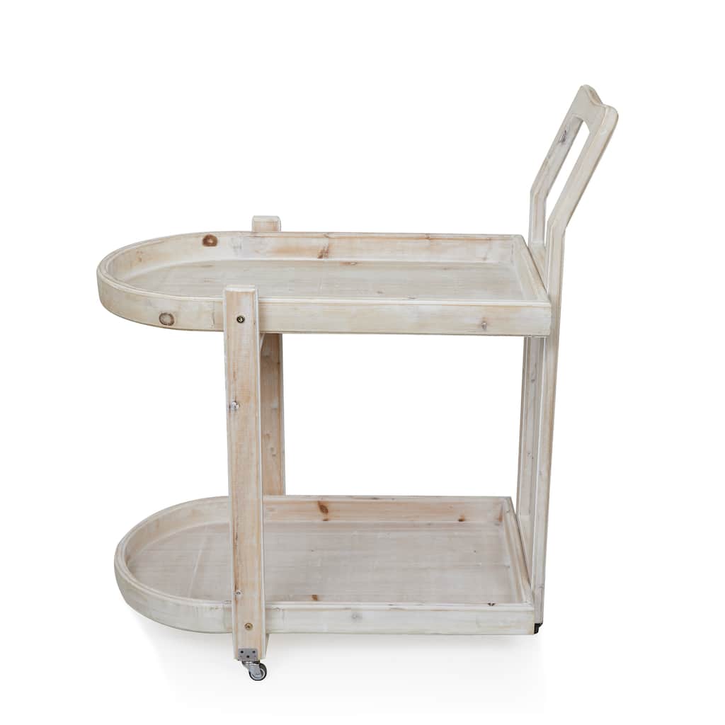 Wooden 2-Tier Push Cart Storage with Wheels