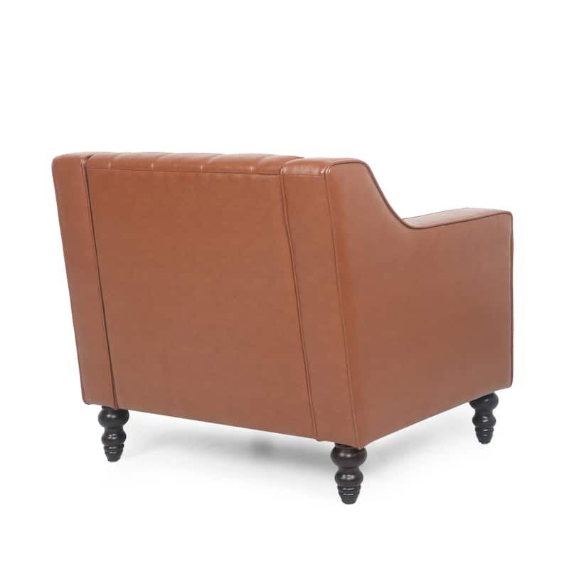 Light Brown 33" PU Button Tufted Club Chair