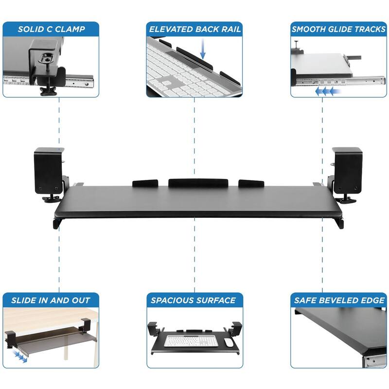 Mount-It! Clamp Keyboard Tray - Ergonomic Under Desk Pull Out Keyboard and Mouse Platform with No-Drill Easy Installation