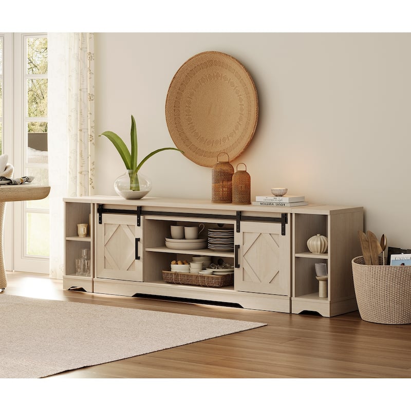 Modern Farmhouse TV Stand for up to 85" TVs Entertainment Center with Open Storage for Living Room
