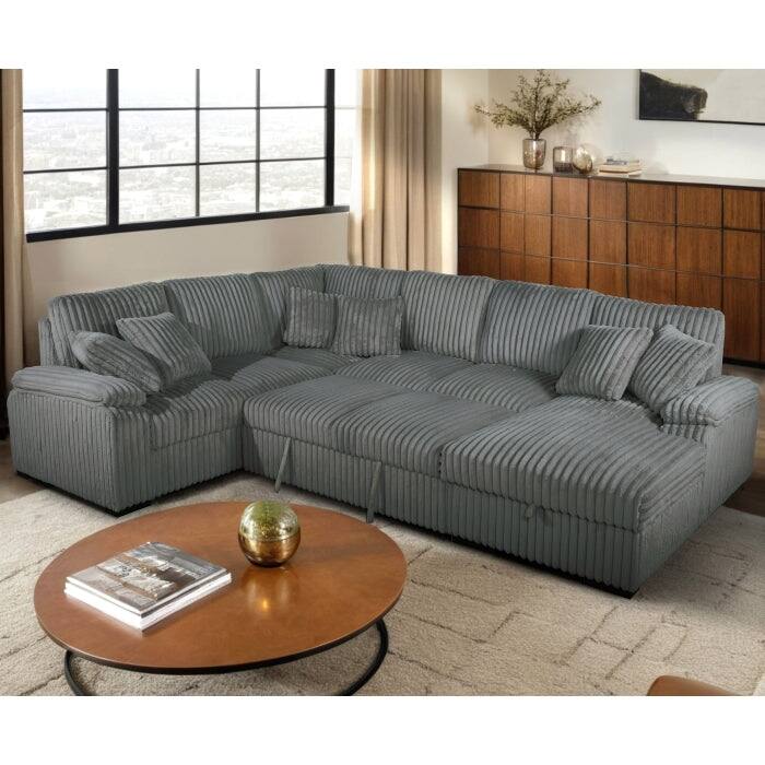 U-Shaped Sectional Sofa Bed with Storage Chaise and Pillows, Corduroy Fabric Convertible Right Facing Sofa