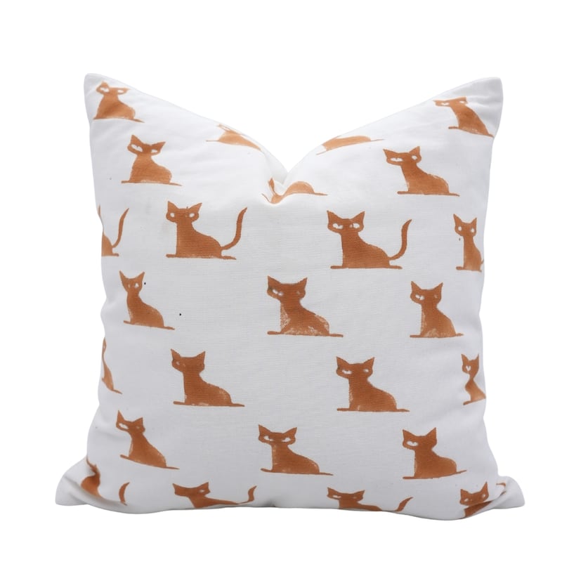 Fabdivine Handmade Block Print Cotton Green Pillow Cover, Pumpkin - Pillow Covers - Cat- Brown - 24" X 24"