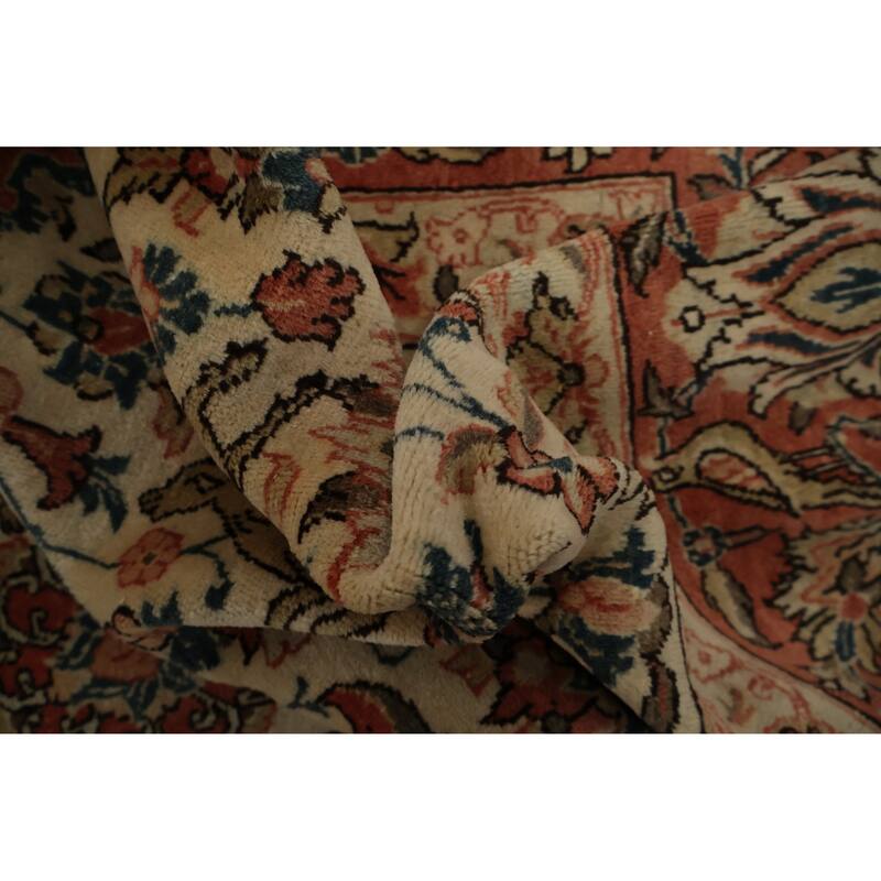 Hand Knotted Oriental 100% Wool Carpet Traditional Floral Beige & Ivories Qum Area Rug - 10' 11'' X 7' 2''