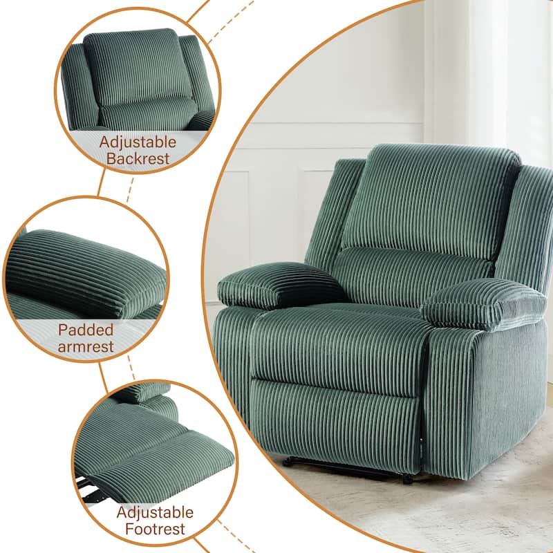 Corduroy Manual Recliner Chair with Footrest