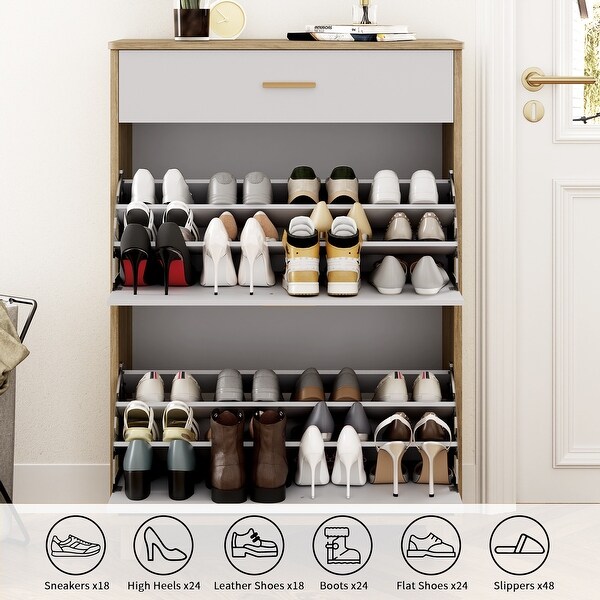 Narrow Shoe Cabinet with 2 Flip Drawers and 1 Regular Drawer - Bed
