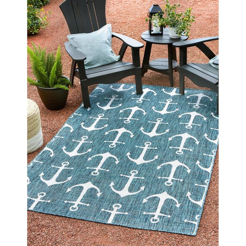Outdoor Trisha Collection Area Rug - Teal - 4'x6'