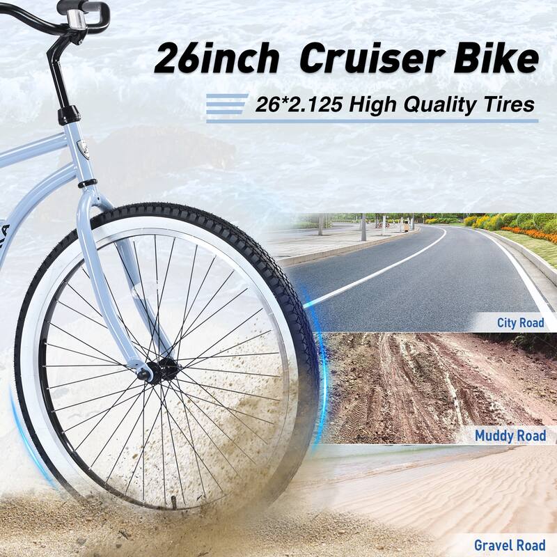 Single Speed Bicycles 26"Inch,Steel Frame, Wide Wheels for Stability, Rear Coaster Brakes,Multiple Colors Beach Cruiser Bike