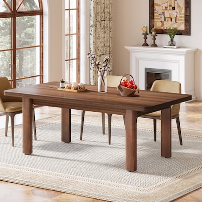 Dining Table for 4-6 People, 63-Inch Farmhouse Kitchen Table with Solid Wood Legs