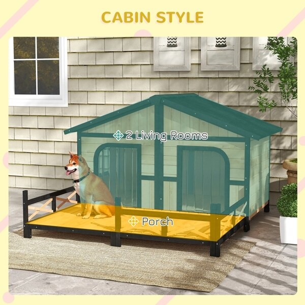 Cabin-Style Dog House with Spacious Deck, Raised Floor & Asphalt