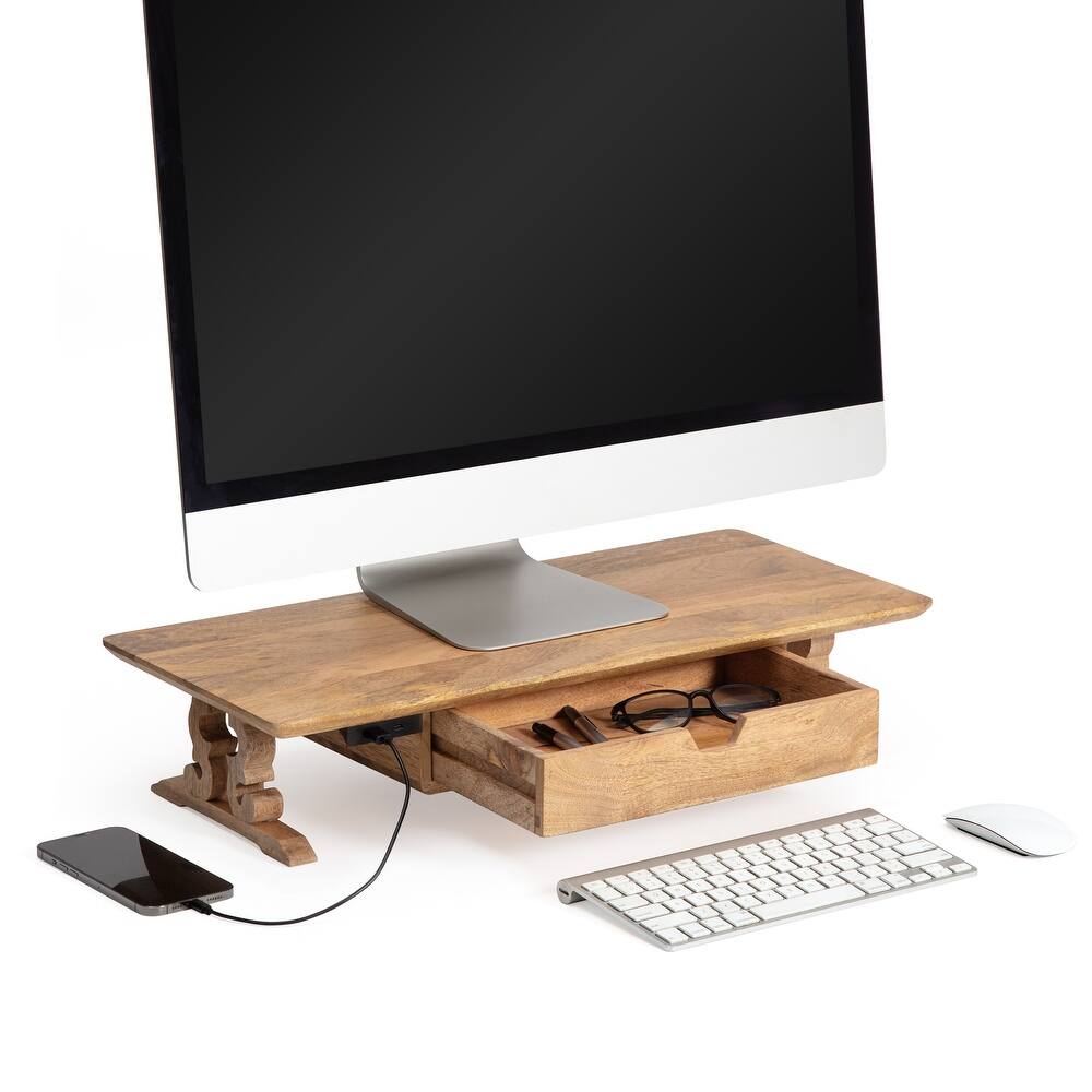 Jani Wood Monitor Stand Riser Desk - Ergonomic Design Stand, Desktop Organizer Table for Home, Office Workspace, Gaming Desk